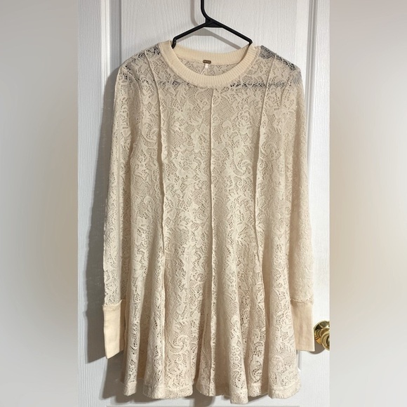 Free People Cream Lace Boho Long Sleeve Cowgirl Western Tunic Size Small - Picture 3 of 8